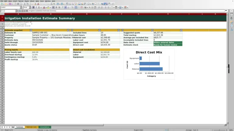 Preview of Irrigation Installation Estimate Template for Excel