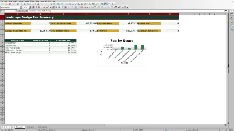 Preview of Landscape Design Fee Calculator Excel Workbook
