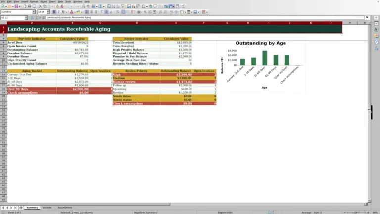 Preview of Excel Landscaping Accounts Receivable Aging Template