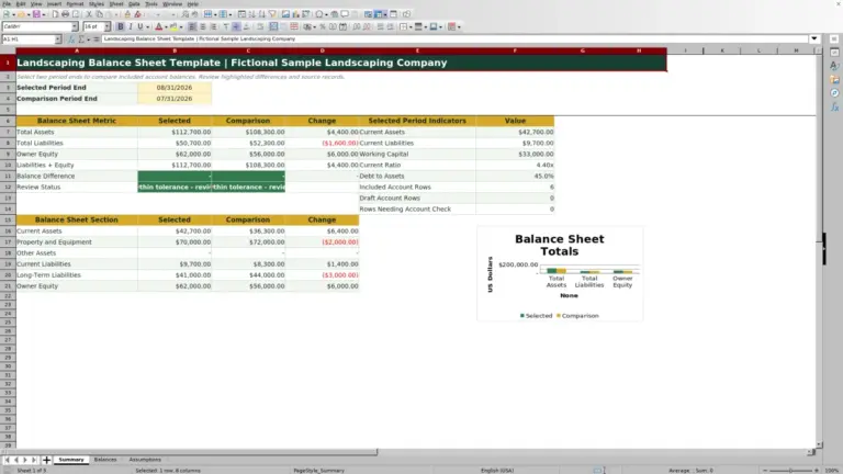 Preview of Landscaping Balance Sheet Template for Excel