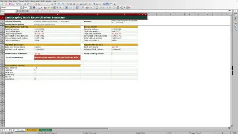 Preview of Landscaping Bank Reconciliation Template for Excel