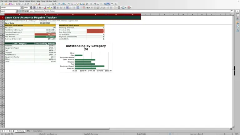 Preview of Lawn Care Accounts Payable Tracker for Excel