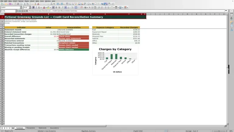 Preview of Lawn Care Credit Card Reconciliation Excel Workbook