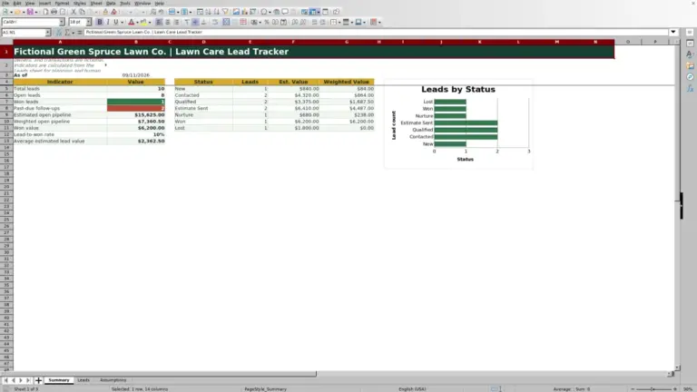 Preview of Lawn Care Lead Tracker Excel Workbook
