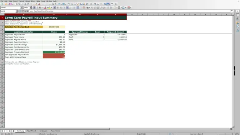 Preview of 2026 Lawn Care Payroll Input Spreadsheet for Excel