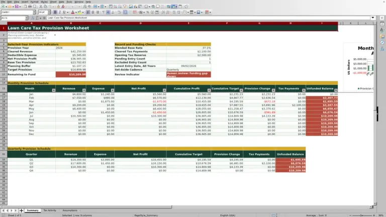 Preview of 2026 Lawn Care Tax Provision Worksheet for Excel