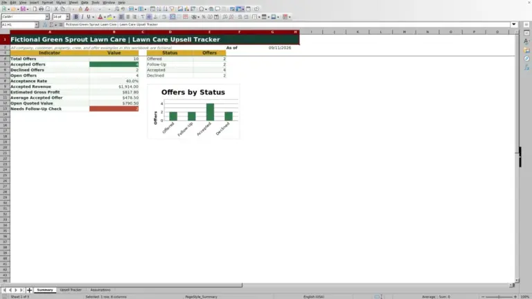 Preview of Lawn Care Upsell Tracker Excel Workbook