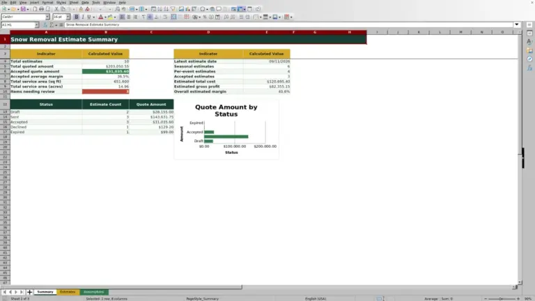 Preview of Excel Snow Removal Estimate Calculator